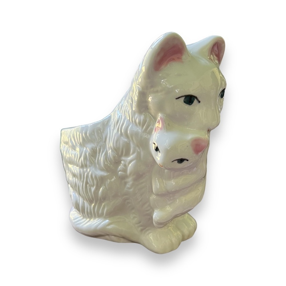 Vintage White Cat & Kitten Ceramic Planter